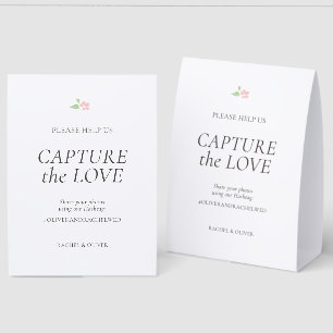 Weiße Hochzeits-Tischdecke 'Capture the Love' Tischaufsteller