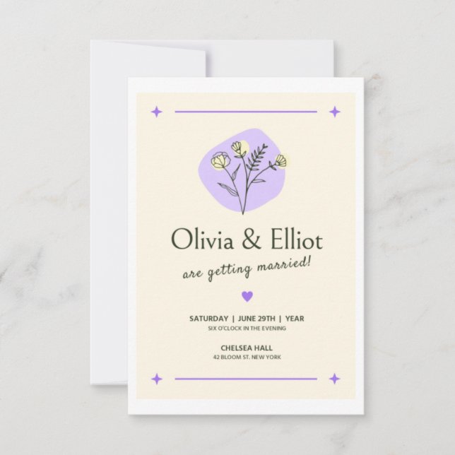 Weiße Hochzeitseinladung mit einem dünnen Silberbo Einladung (Vorderseite)