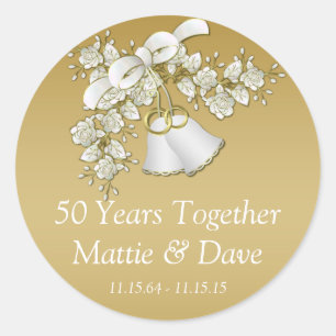 Weiße Hochzeitsglocken Blumen 50. Hochzeitstag Runder Aufkleber