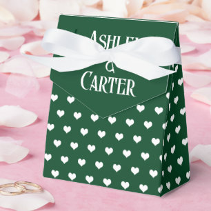 Weiße Hochzeitsherzen auf Waldgrün Geschenkschachtel