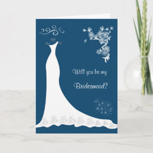 Weiße Hochzeitskleid, Blüte auf blauem Brautjungfe Einladung
