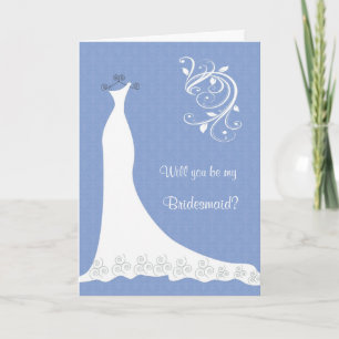 Weiße Hochzeitskleid, Wirbel auf blauem Brautjungf Einladung