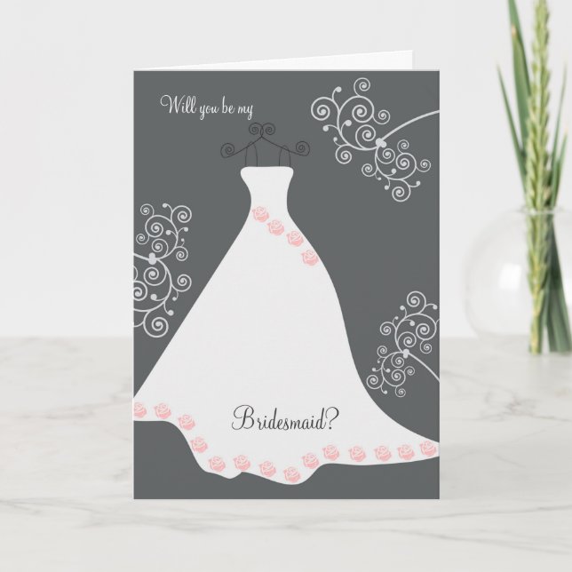 Weiße Hochzeitskleidung auf schwarzer Bridesmaid-A Einladung (Vorderseite)