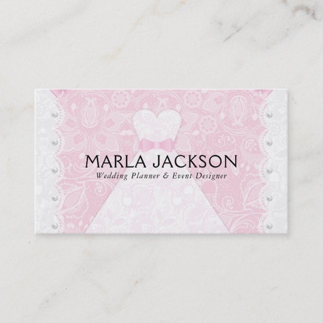 Weiße Hochzeitskleidung Rosa Spitze Visitenkarte (Vorderseite)