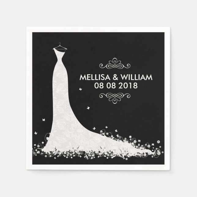 Weiße Hochzeitskleidung und schwarzer Hintergrund Serviette (Vorderseite)
