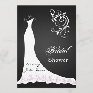 Weiße Hochzeitskleidung wirbeln auf schwarzem Brau Einladung