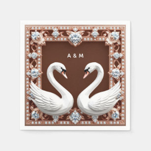 Weiße Hochzeitsschwäne Diamant Herz Verziert Roman Serviette