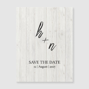 Weiße Holz-Hochzeitseinladung Minimalistische Init Magnetkarte