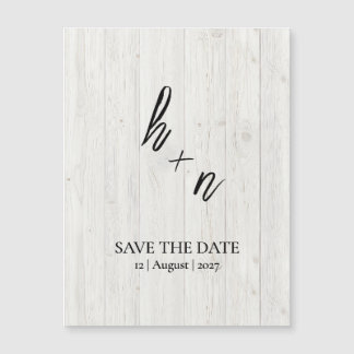 Weiße Holz-Hochzeitseinladung Minimalistische Init Magnetkarte