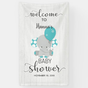 Weiße Holz- und Blaugrüne Elefanten-Baby-Shower-Wi Banner