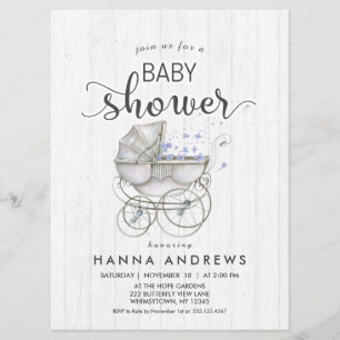 Weiße Holz- und Kutschen-Jungen-Baby-Shower-Einlad Einladung