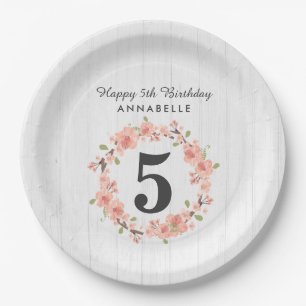 Weiße Holz- und Pfirsich-Blumenkrone Alles Gute zu Pappteller