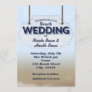 Weiße Holzhochzeitsschild Strand Hochzeitseinladun Einladung