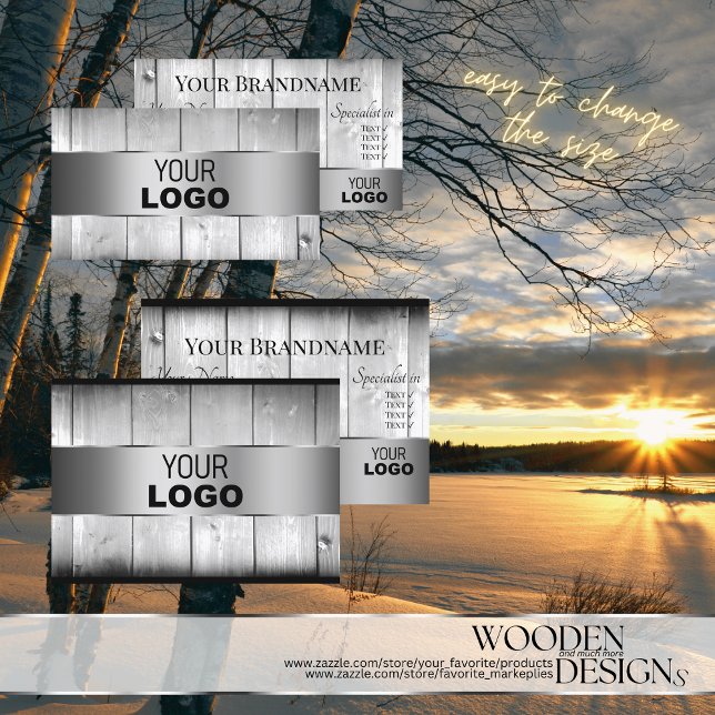 Weiße Holzkarten Holzkörbe-Logo Silberdekor Visitenkarte (Von Creator hochgeladen)