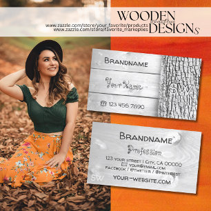 Weiße Holzpappen Rustikale Baumrinde mit Monogramm Visitenkarte