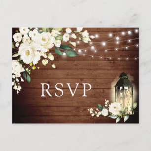 Weiße Holzrosen Rustikale Hochzeit RSVP Postkarte