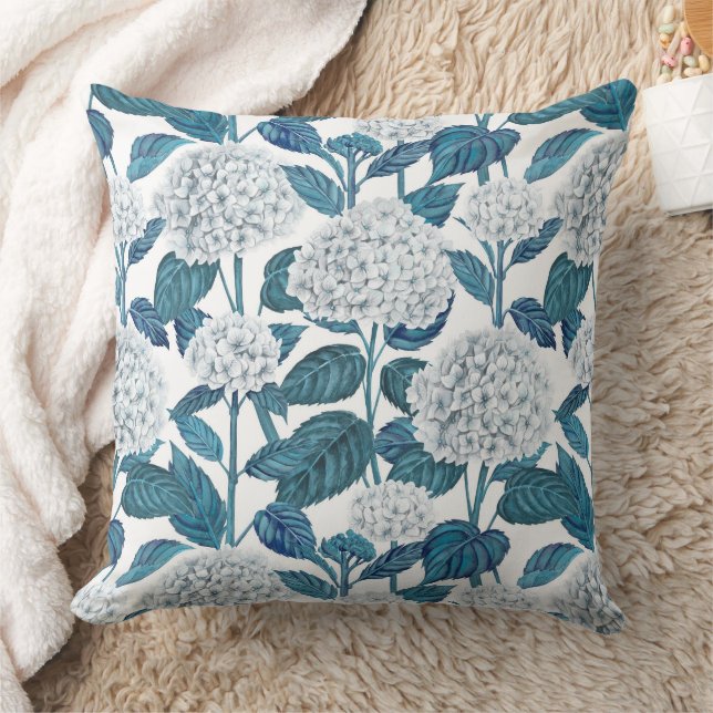 Weiße Hortensie Aquarell Kissen (Decke)