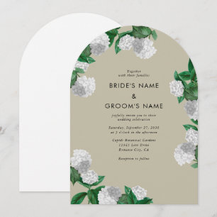 Weiße Hortensien-Blumen-Grün-Architektur-Hochzeit Einladung