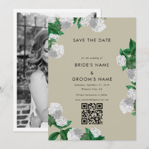 Weiße Hortensien-Blumen-Grün-Foto-Hochzeit Save The Date
