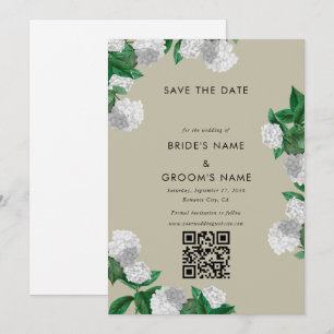 Weiße Hortensien-Blumen-Grün-Moderne Hochzeit Save The Date