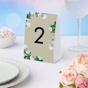 Weiße Hortensien-Blumen-Grün-Moderne Hochzeit Tischaufsteller