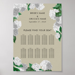 Weiße Hortensien-Blumen-Hochzeits-Sitzplan Poster