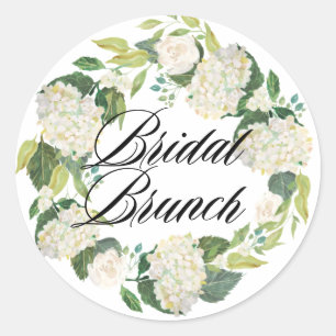 Weiße Hortensien-Blumenkranz-Braut-Brunch Runder Aufkleber