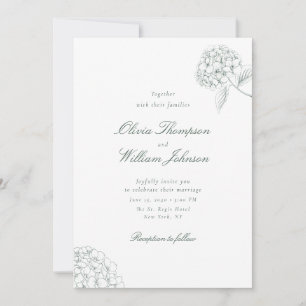 Weiße Hortensien-Hochzeitseinladung im grünen Desi Einladung