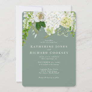 Weiße Hortensien-Sage-Runde Hochzeit Einladung