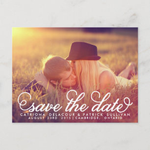 Weiße hübsche Schrift Foto Save-the-Date-Postkarte Ankündigungspostkarte