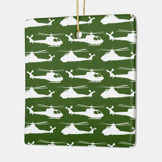 Weiße Hubschrauber der Armee auf Khaki Green Keramikornament (Links)