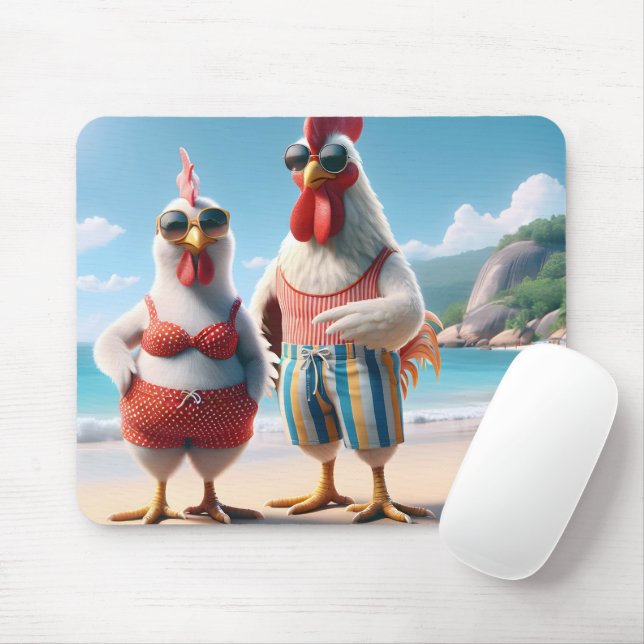 Weiße Hühner in Badeanzügen Mousepad (Mit Mouse)