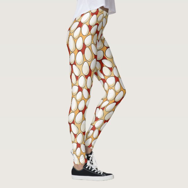Weiße Hühnereier über einem roten und braunen Land Leggings (Rechts)