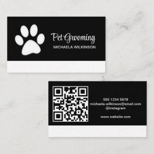 Weiße Hundekuh auf schwarzem Pet Grooming Service Visitenkarte