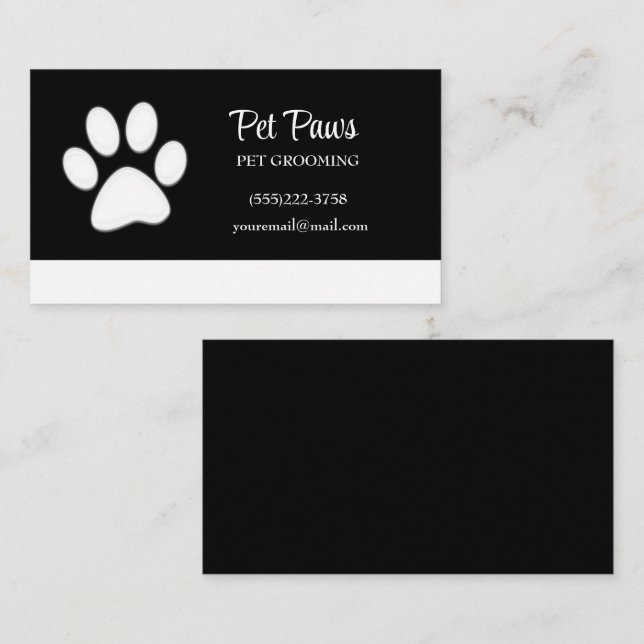Weiße Hundekuh auf schwarzem Pet Grooming Service Visitenkarte (Vorne/Hinten)