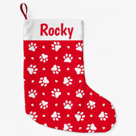 Weiße Hundepapierdrucke und Herz-Muster Kleiner Weihnachtsstrumpf