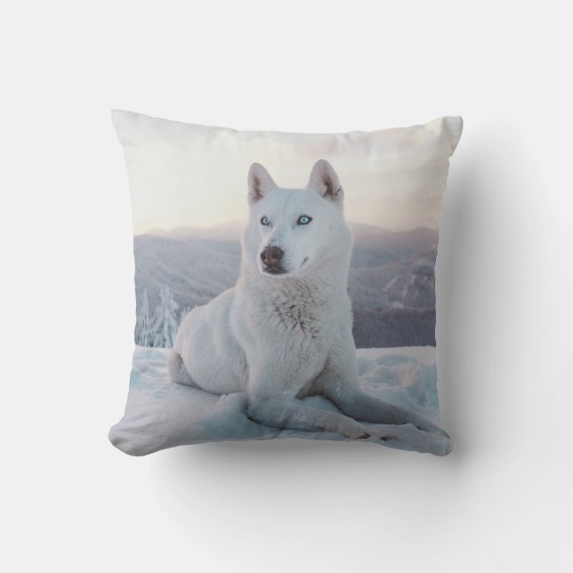 Weiße Husky-Hunde im Schnee Kissen (Vorderseite)