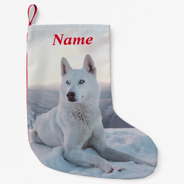 Weiße Husky-Hunde im Schnee Kleiner Weihnachtsstrumpf (Vorderseite)