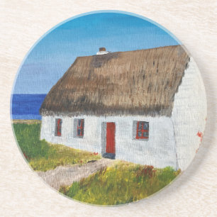 Weiße Hütte mit Blick aufs Meer Getränkeuntersetzer