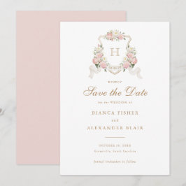 Weiße Hydrangea Grüne Wappen Save the Date Einladung