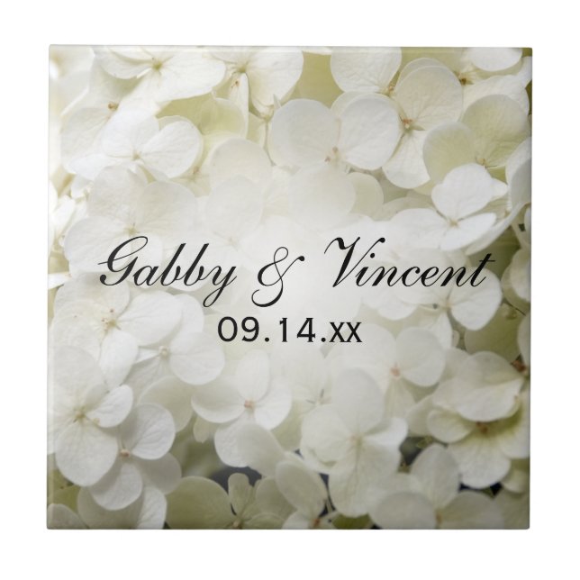 Weiße Hydrangea-Hochzeit Fliese (Vorderseite)
