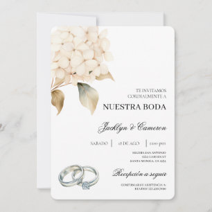 Weiße Hydrangea mit Ringspanischer Hochzeit Einladung