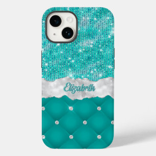 Weiße Imitat Türkisfarben Aquamariner Glitzer Mono Case-Mate iPhone 14 Hülle