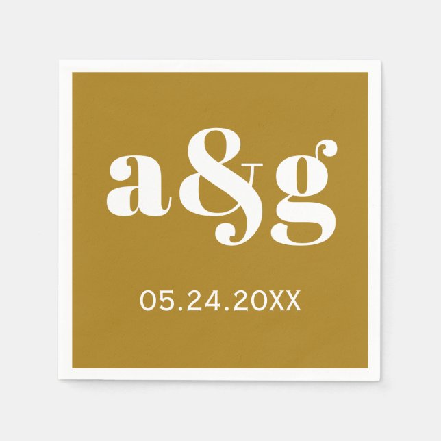 Weiße Initialen Typografie auf der goldbraunen Hoc Serviette (Vorderseite)