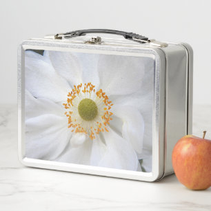 Weiße Japanische Anemone Blumen Metall Brotdose