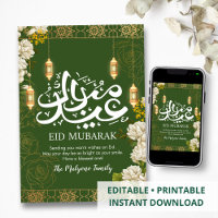 Weiße Jasmin- und Goldlaternen-Eid-Mubarak-Karte