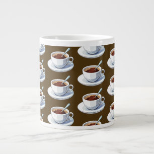 Weiße Kaffeetasse auf einem Unterteller gefüllt mi Jumbo-Tasse