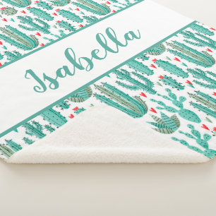 Weiße Kakteen, weißes Muster, Monogramm Sherpadecke