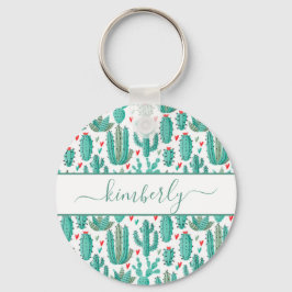 Weiße Kaktus-Monogramm Schlüsselanhänger