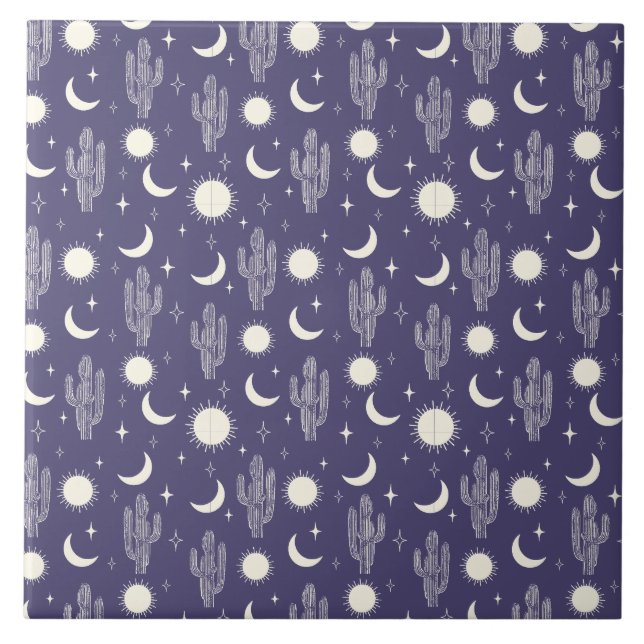 Weiße Kaktusmuster Fliese (Vorderseite)